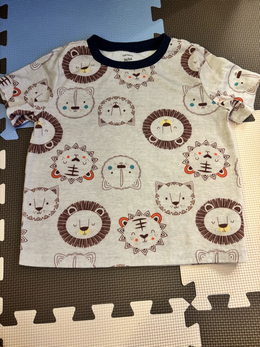 Carter's Cream Short Sleeve Tee with Brown Lion & Animal Faces